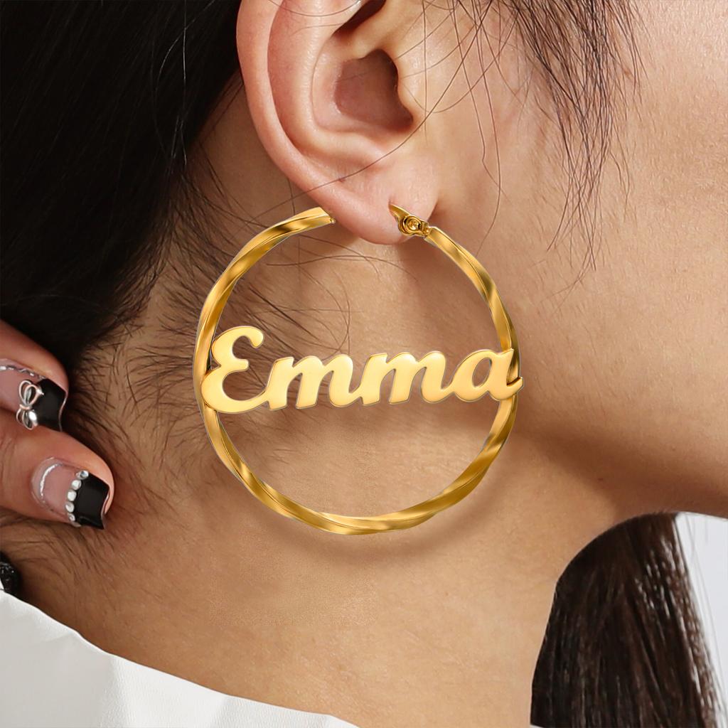 Lemegeton Customized Name Earrings 30 40 50mm Hiphop Hoop Earring Women Stainless Steel Jewelry Trend Personalized Birthday Gift