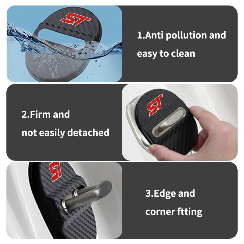 PCKF8 4pcs Car Door Protection Lock Cover Carbon Fiber Patterned For Ford Focus mk2 mk3 mk4 Fiesta Kuga Ghia ST Shelby Ranger