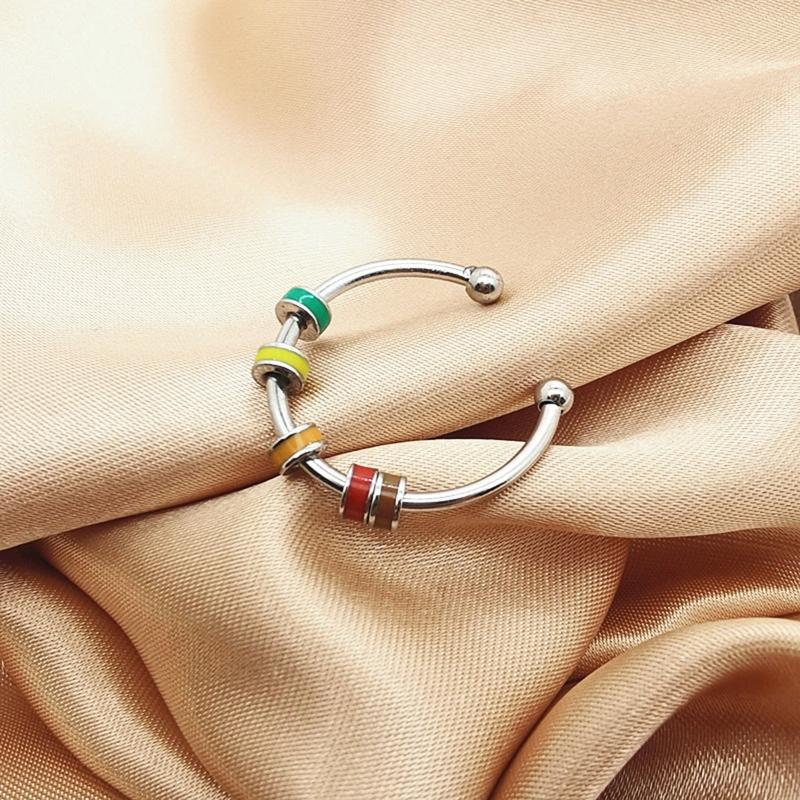 Elegant Rings Bead Fidgety Rings Colorful Bead Spinner Rings Stainless Steel Rings Open Adjustable Jewelry for Women