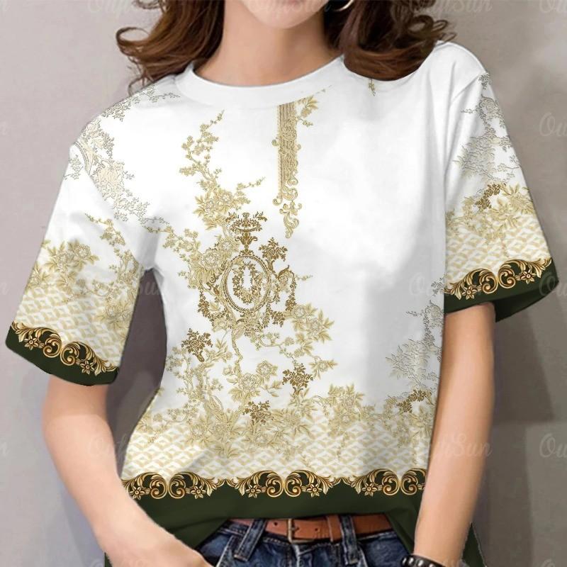 Short-sleeved T-shirt; women's round-neck short-sleeved shirt; 3D printed traditional ethnic clothing