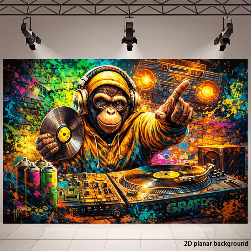 2D Straßenkunst Affe DJ Sprühfarbe Graffiti Urban Geburtstag Fotografie Kulisse Dekoration