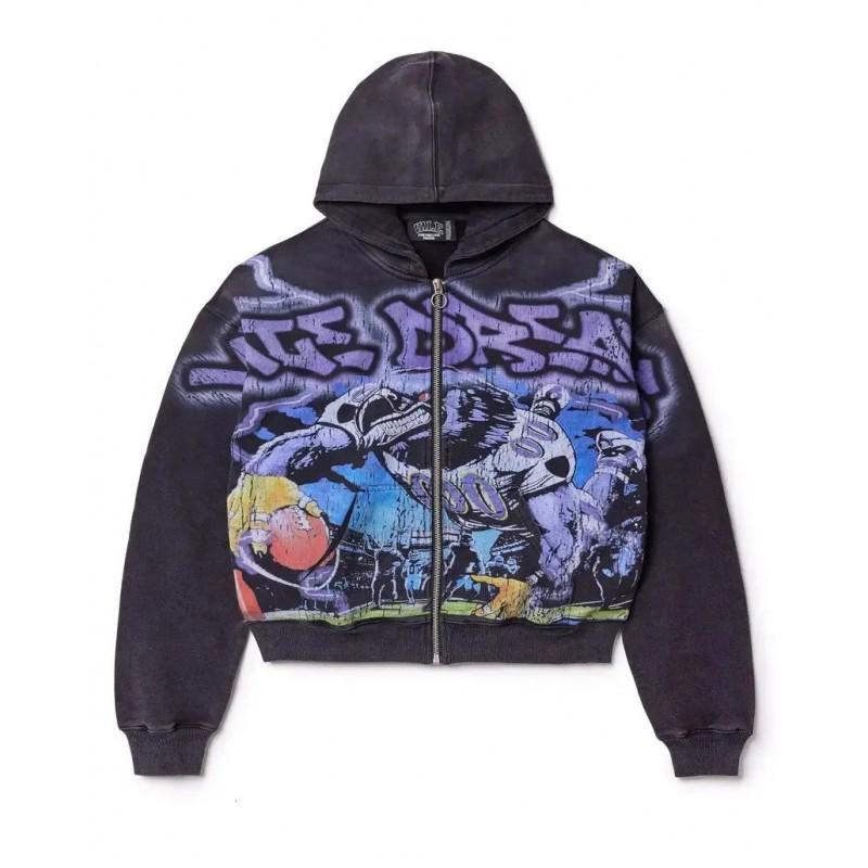 Unisex Hooded Zip-Up Sweatshirt With Camo Print Loose Fit Streetwear Teens Adults