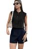 Women's Cropped Cap Sleeve Vest Crew Neck Button Down Casual Waistcoat