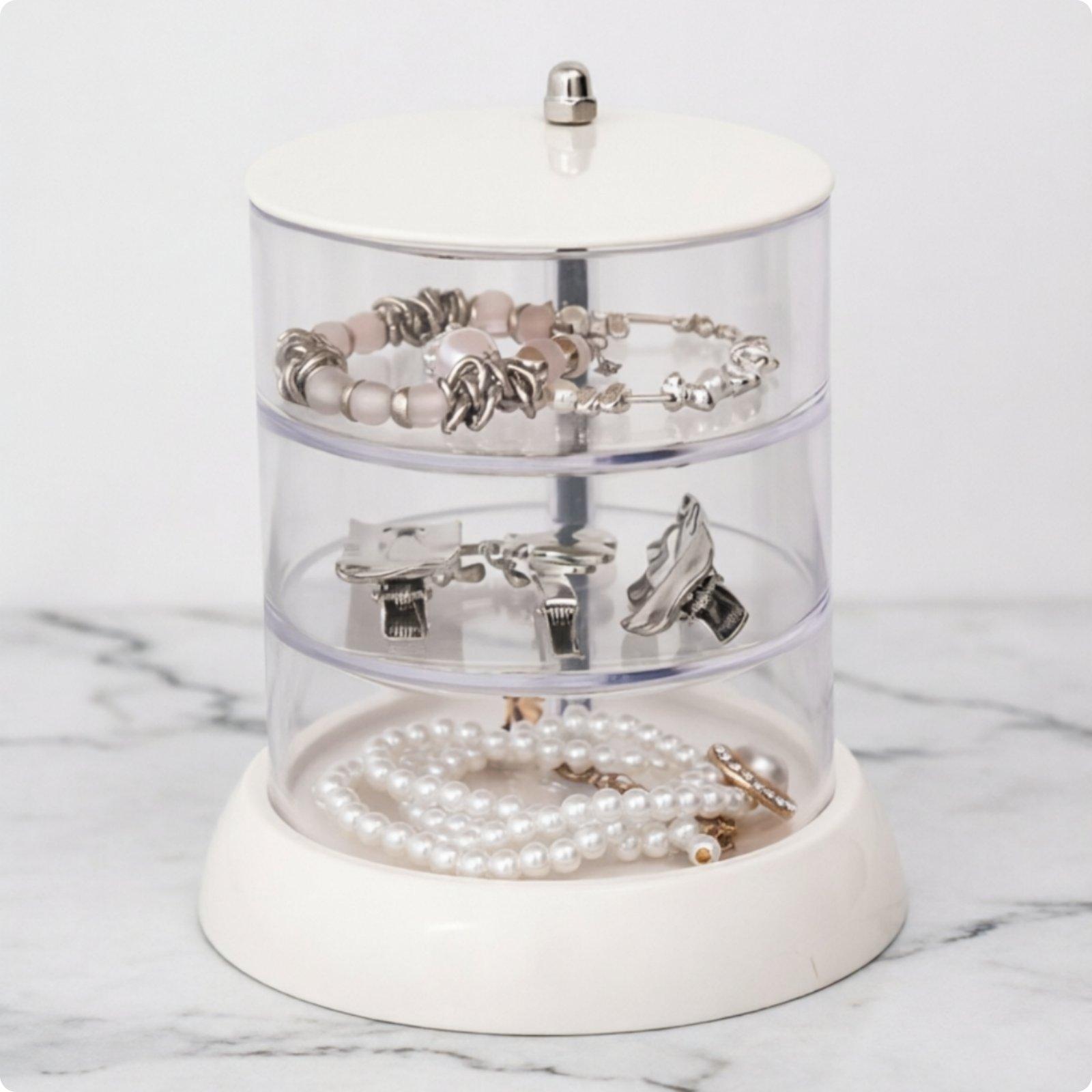 Multi-Layer Jewelry Storage Box Rotatable Rotating Jewelry Box Hair Accessory Holder Space-Saving Tiered Acrylic Organizer