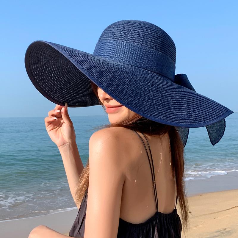 Straw hat women's summer sun protection extra large brim sun hat beach seaside vacation sun hat foldable sun hat