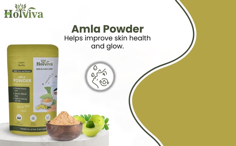 HolViva Amla Pulver für Haut- & Haarpflege | 100% reines & natürliches Kräuterpulver für Haarwachstum, Stärke & Glanz | Hautaufhellend & Kopfhautpflege