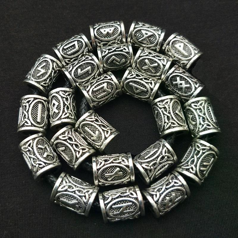 24Pcs Viking Runes Set Loose Beads Spacer Beads For Hair Braid Dreadlock Beads DIY Jewelry Making