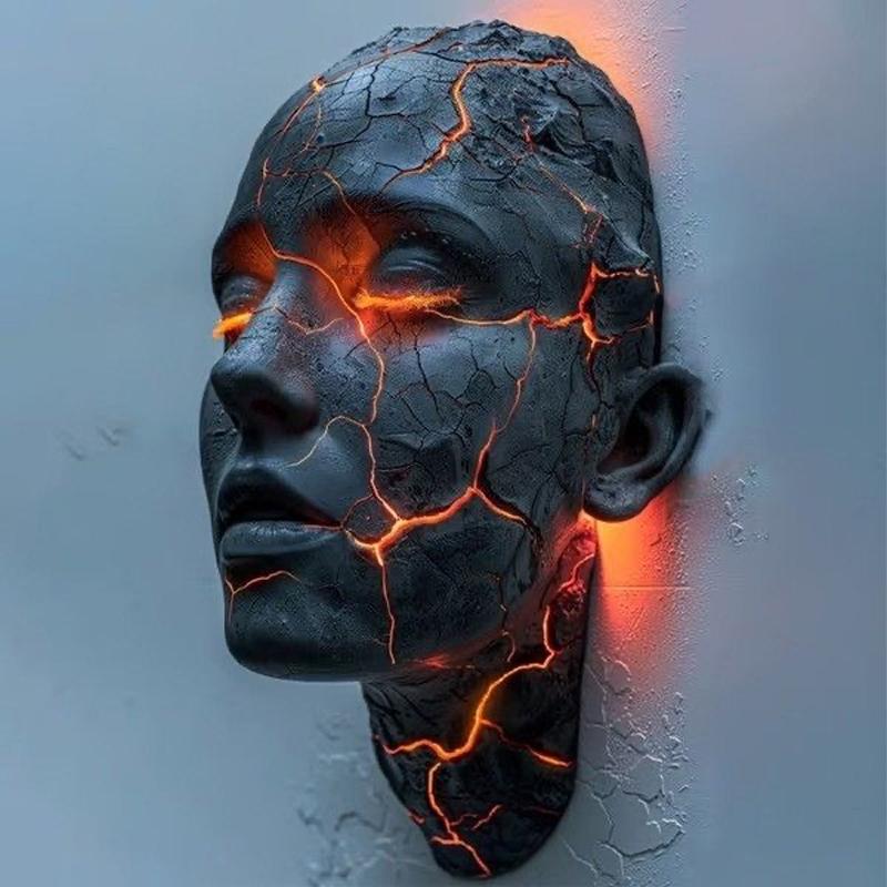Cracked Soul Wall Light with Black Lava Shattered Effect 3D Resin Art Sconce for Gothic Home Halloween Atmosphere Decoration