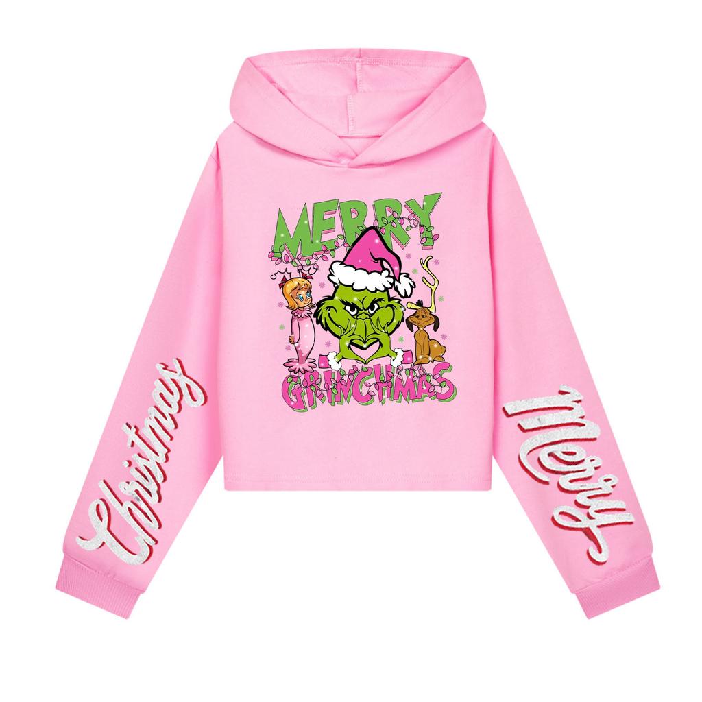 Kids' Casual Fashion Christmas Printed Long Sleeve Hooded Sweatshirt (No Drawstring)