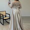 Sequin Sheer Mesh Long Sleeve Maxi Dress for Women Flowy Glitter A-line Long Dress Formal Cocktail Evening Gown