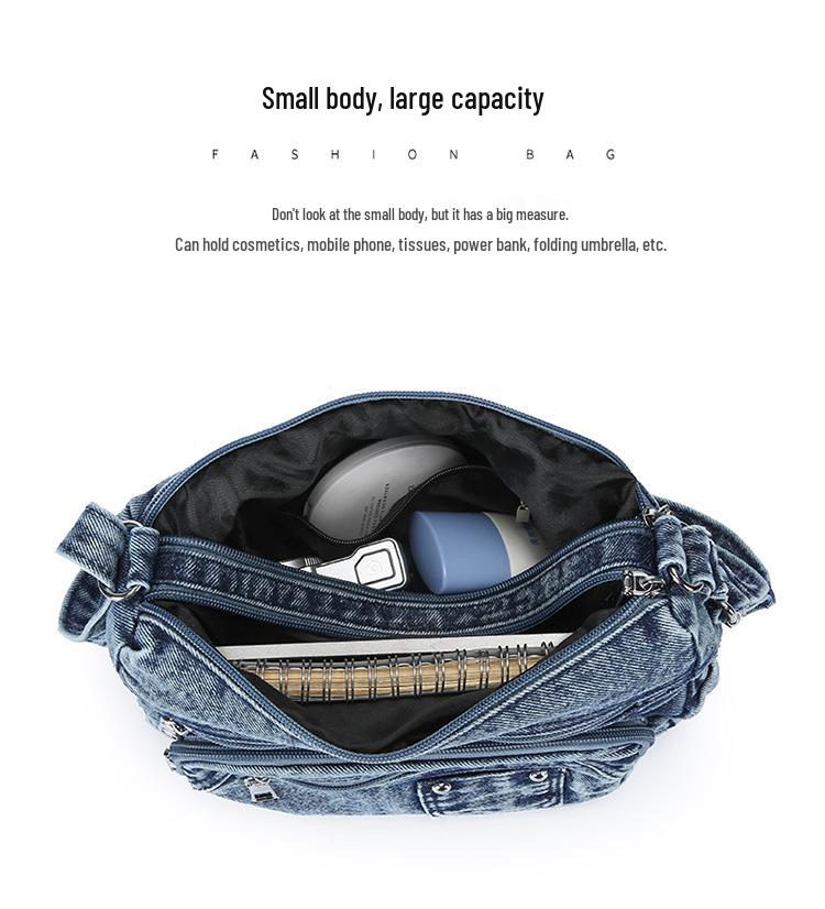 Women's Versatile Crossbody Bag: Multi-pocket Casual Denim for Commuting