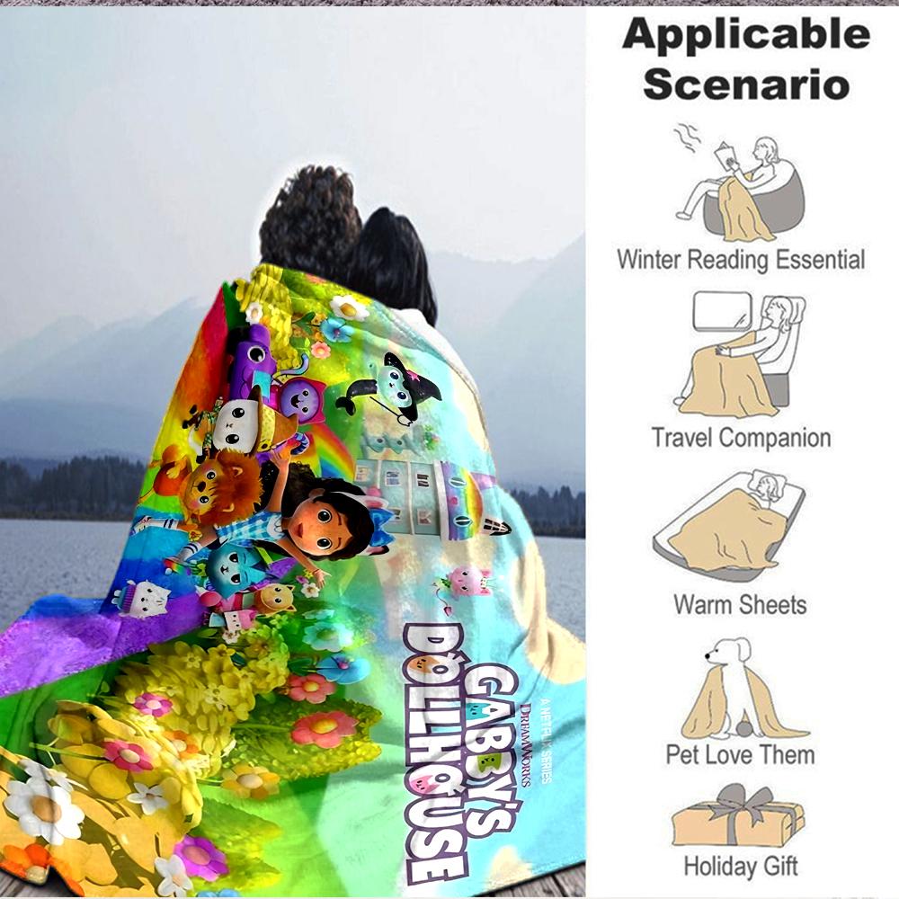 1Pc Magical Dollhouse Rainbow Wonderland Flannel Fleece Blanket Soft Warm Throw Blanket for Sofa Bed Couch Home Decor Lightweight Travel Nap Blanket X