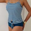 European & American Striped Women's Two-Piece Conservative Tankini Swimsuit