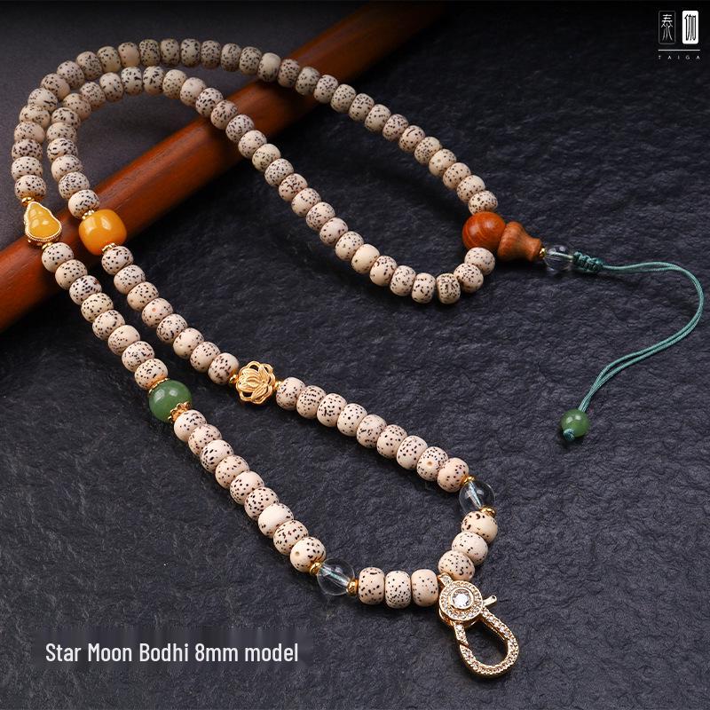 Thailand Amulet Necklace with Diamond Inlaid Bodhi, Star Moon Design, Quick Release Buckle, Thangka, and Emerald Jade Pendant