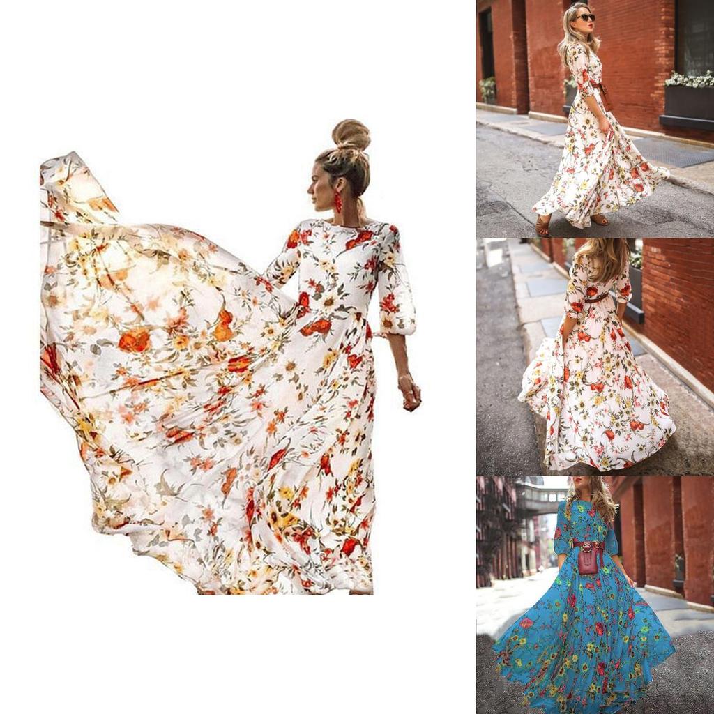Women Sexy Long Sleeve Sundress Floral Printed Maxi Dress For Elegant Evening Events