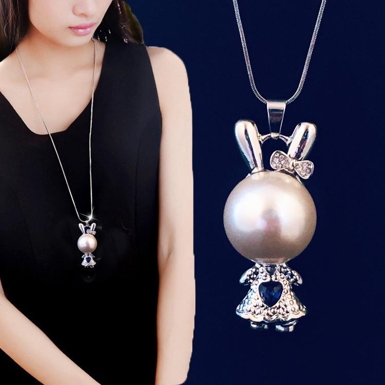 Korean Tassel Crystal Pendant Necklace - Elegant Long Sweater Chain