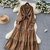 Sexy Vintage Lace Lace Up Glitter A Line Long Sleeve Beach Dress Chic Summer Vacation Vestidos for Women