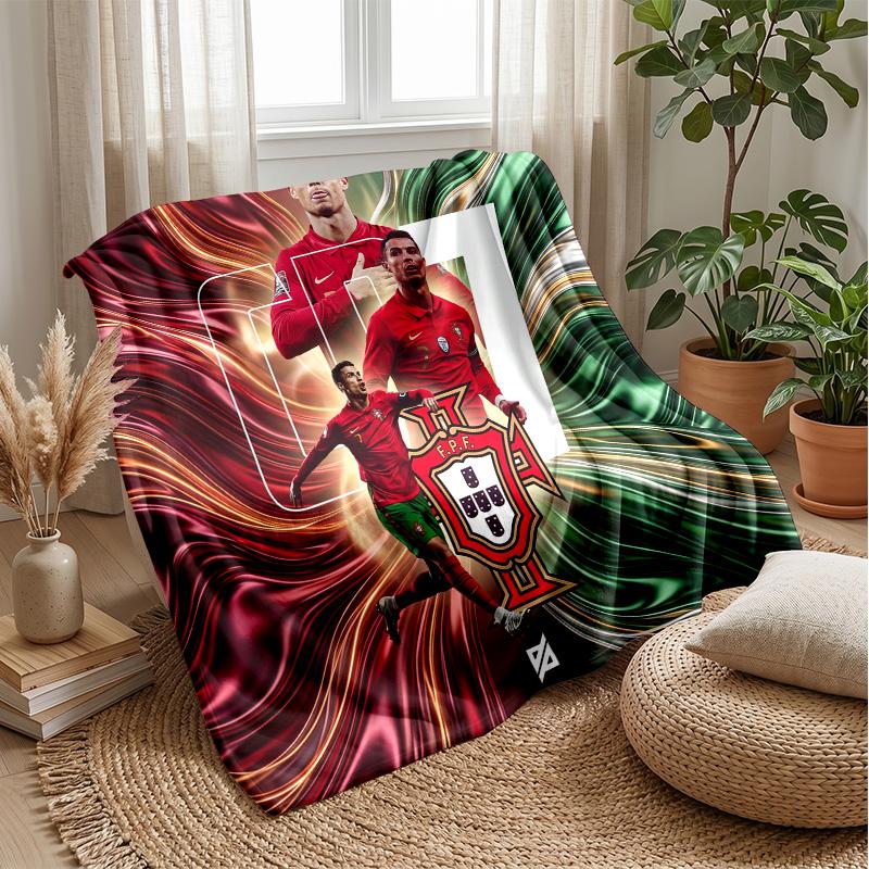 Portugal Football Printed Flannel Blanket Skin Friendly Warm Decorative Throw for Indoor Couch Bed Daily Use