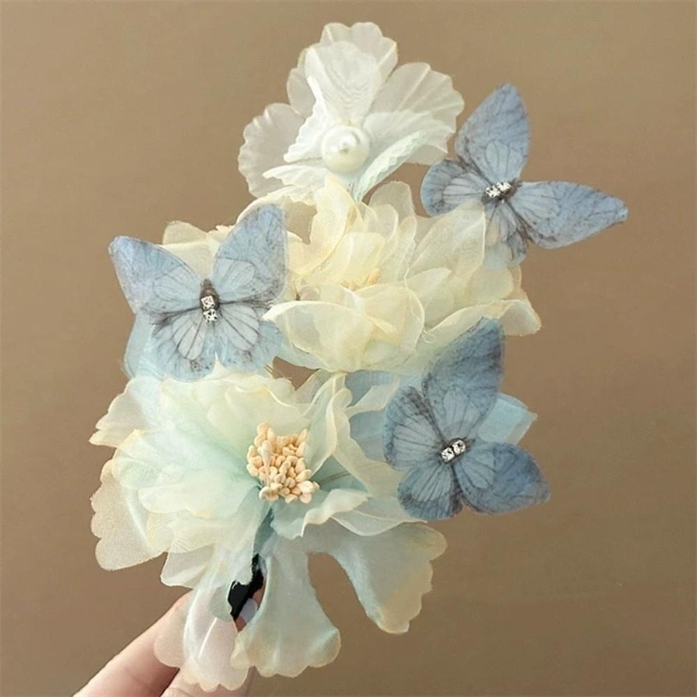 Blue Butterfly Flower Hairpin Simulation Flower Chinese Style Hair Clip  Party