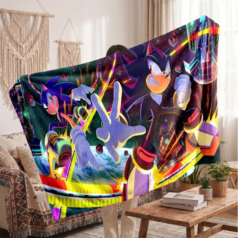 Sonic the Hedgehog Printed Flannel Blanket, Skin Friendly Warm Throw for Indoor Couch Bed Daily Use