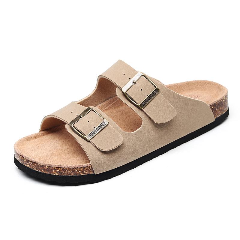 Fashion 2025 New Men's Leather Mule Clogs Slippers High Quality Soft Cork Two Buckle Slides Footwear For Men Women Unisex 35-46