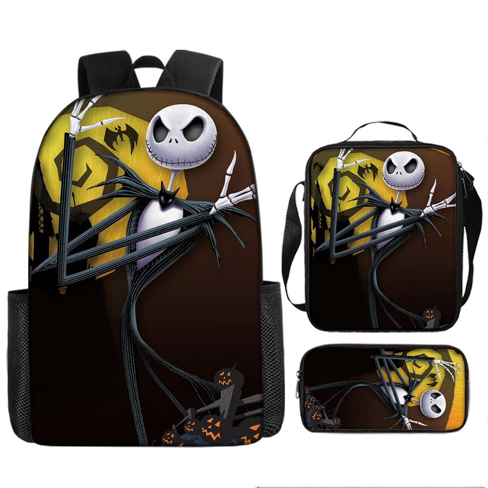 Halloween Backpack Pumpkin Ghost 3-Piece Set Schoolbag Kids Shoulder Bag Cute Bookbag for Boys Girls