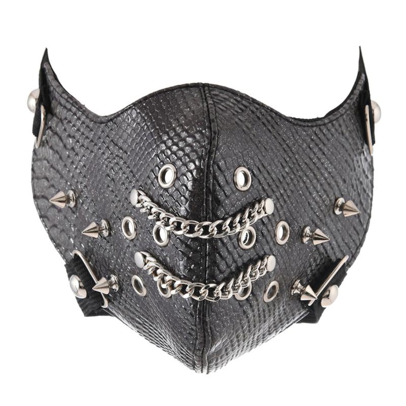 Maschera Sportiva Antipolvere Maschera in Pelle Borchiata, Maschera Punk Biker Motociclista Rock Mezza Faccia Costumi Cosplay di Halloween