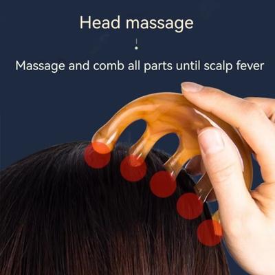 1 Stück Gelb/Grün 5-Zahn Meridian Massagekamm, Harz Grobzahniger Kopf Massagegerät, 5-Krallen Halbrund Form Kamm