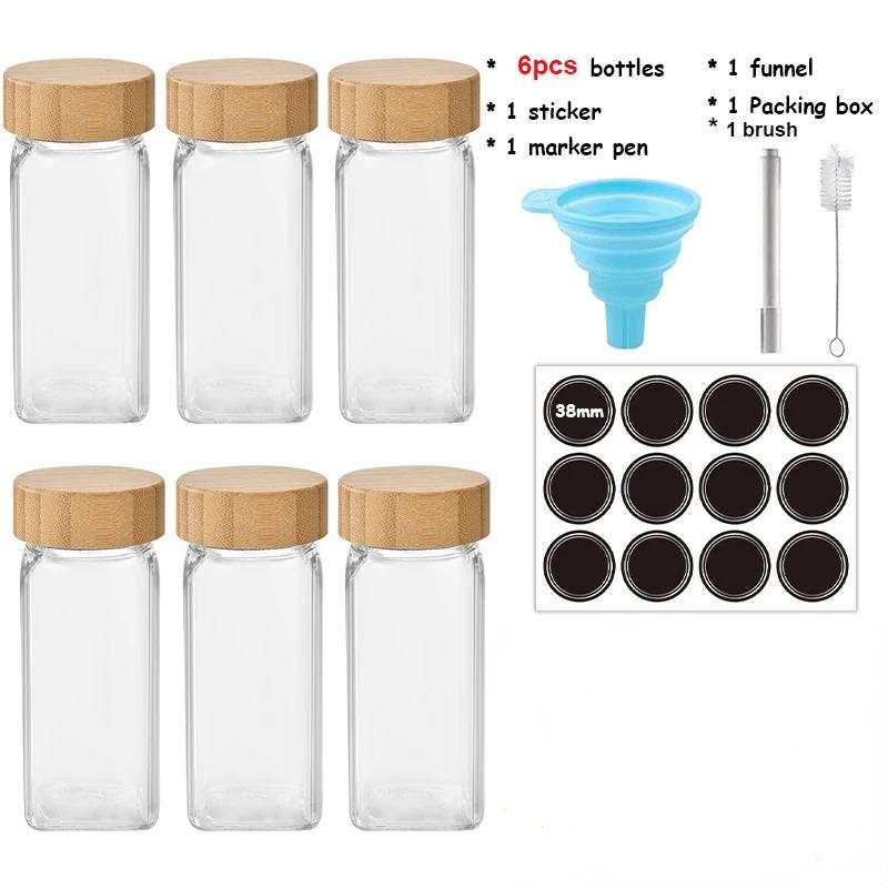 

6/12 шт. стеклянных банок для специй с бамбуковой крышкой, контейнеры для специй, солонки, перечницы, органайзеры для специй, кухонный набор банок для специй