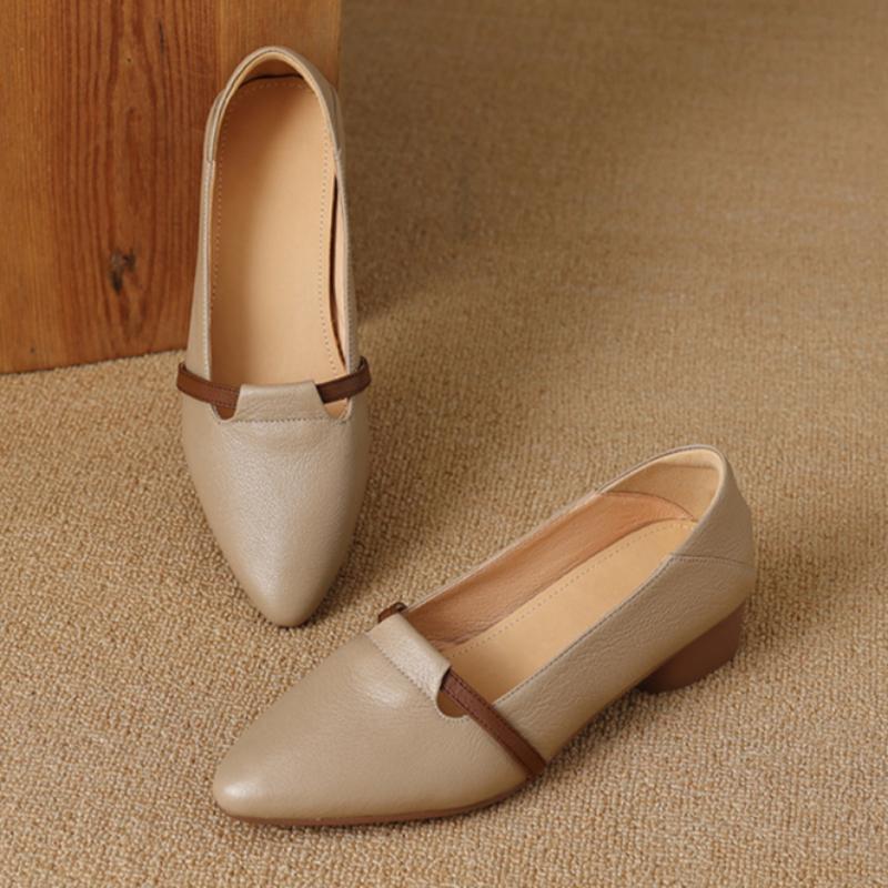 Women s Soft Leather Flat Shoes Shallow-mouth Pointed-toe French Leather Shoes 35 1589₽
