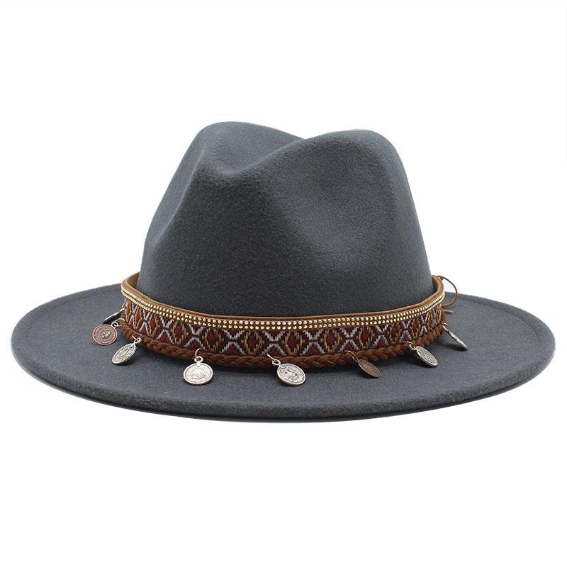 Woolen Jazz Minority Style Top Hat Women'S Retro Flat-Brimmed Big Eaves Hat