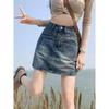 Retro Spicy Girl Plus Size Summer Denim Mini Skirt - Hip-Hugging, Slimming A-Line for Chubby Girls, Anti-Exposure Design