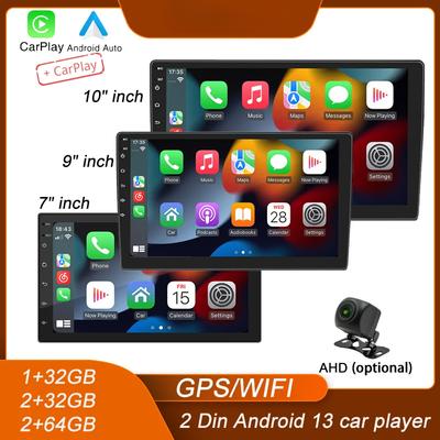 4core 2 Din Car Radio Androidauto Carplay Android 13 GPS Car Audio 7"/9"/10" WIFI BT IPS Automotive Multimedia Player
