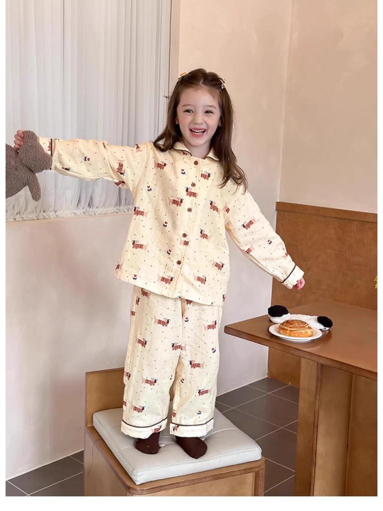 Girls' Spring/Autumn Cartoon Pajama Set – Cute Long Sleeve & Pants for Indoors/Outdoors