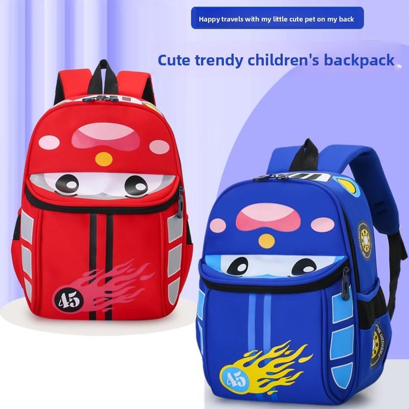 Cartoon Car School Bag With Air Cushion Straps For Preschool Boys And Girls