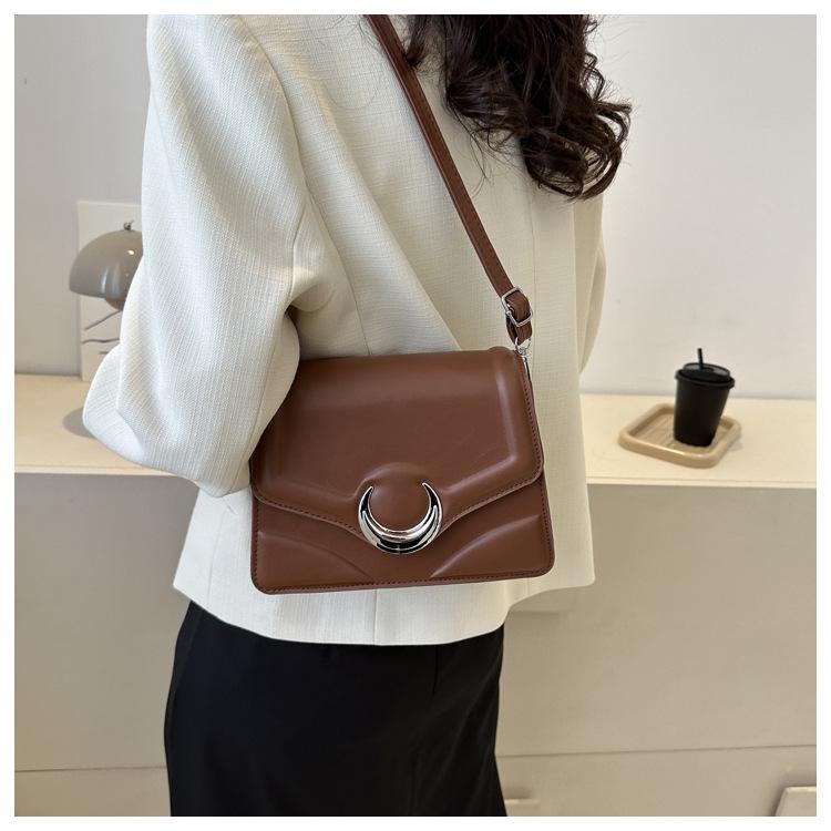 High-Quality Textured Crescent Lock Small Square Shoulder Crossbody Bag for Women - 2023 Trendy & Versatile Commuter Style
