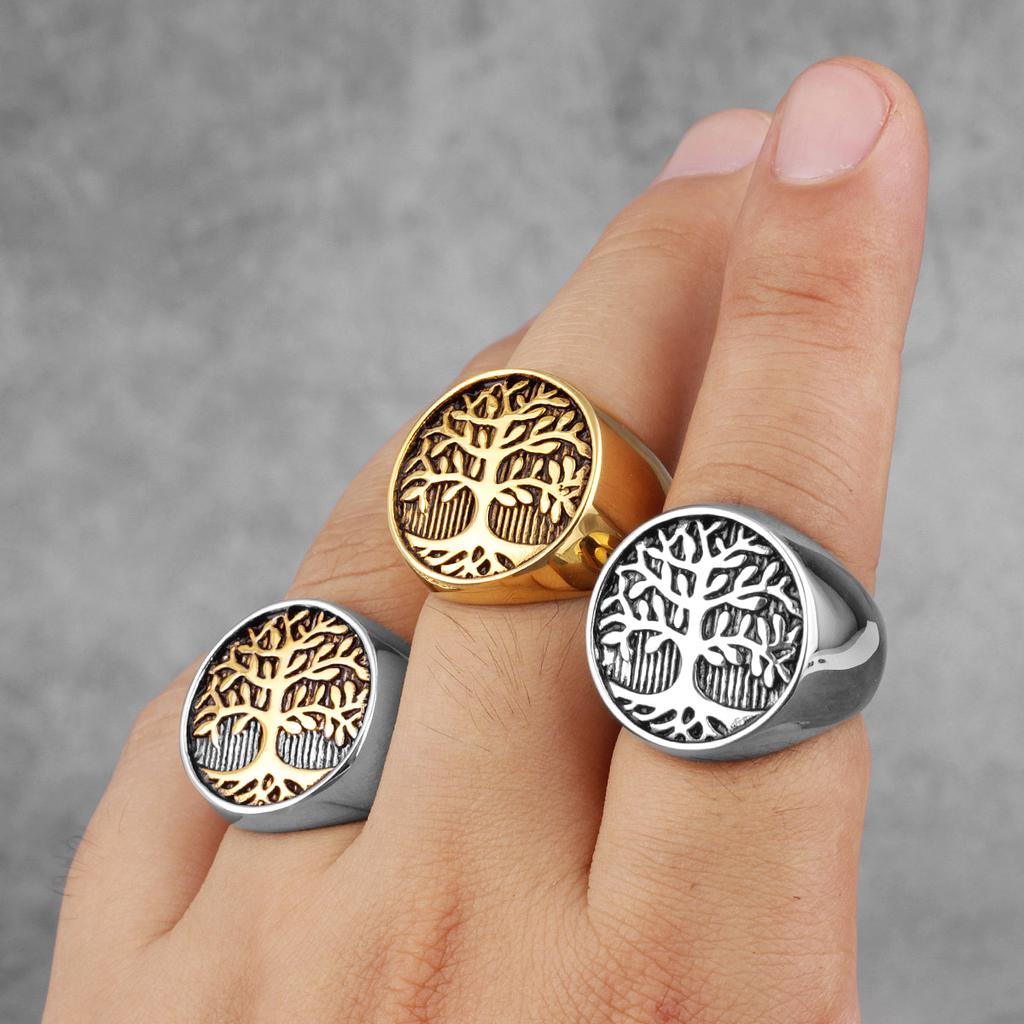Tree of Life Amulet Stainless Steel Mens Rings Simple Elegant Charm for Male Boyfriend Biker Jewelry Creativity Gift