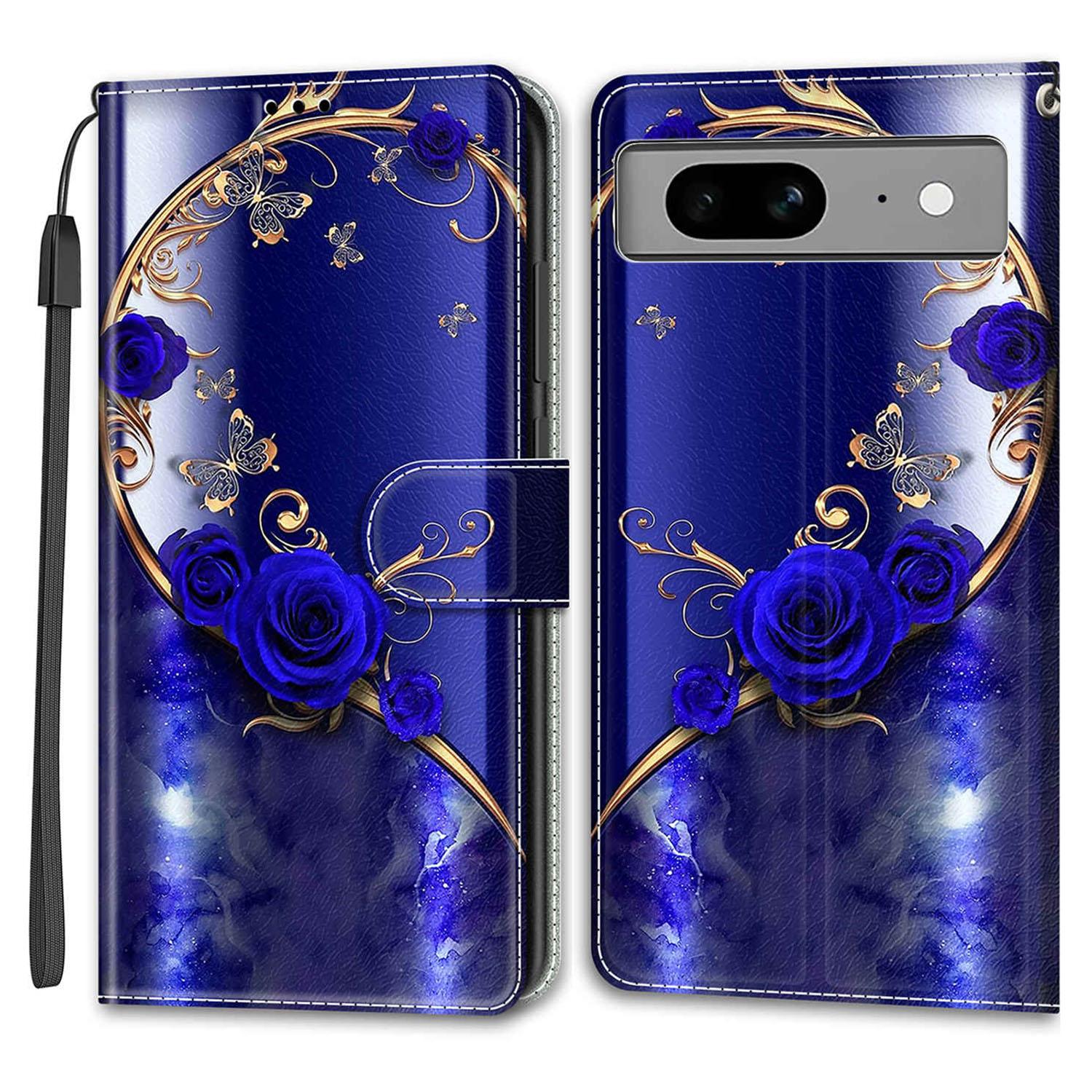 

Card Slots Stand Case for Google Pixel 8 Pattern Printed Leather Phone Cover with Strap A