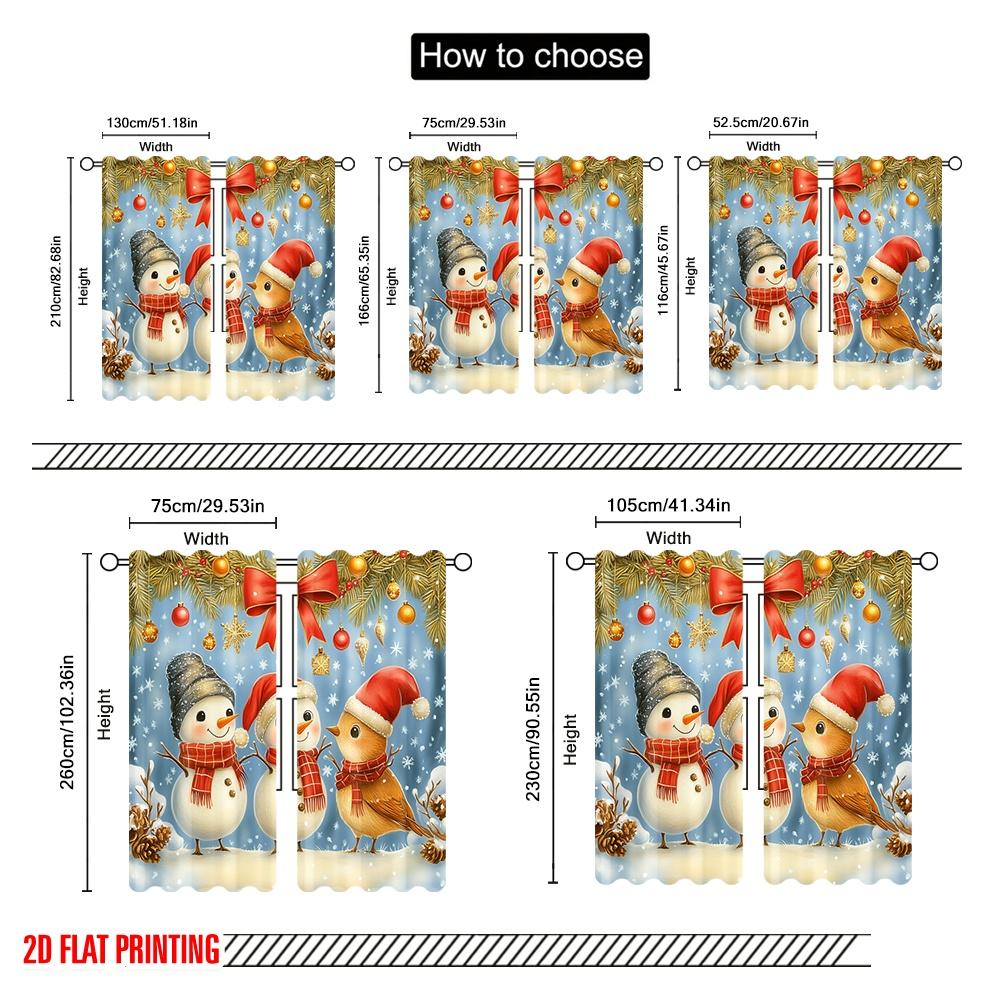 2pcs,2D Plane Printing Pattern Curtains Cute Snowman Deer Bird (2) Durable 100% Polyester Fabric (without Rod) Home Decor for