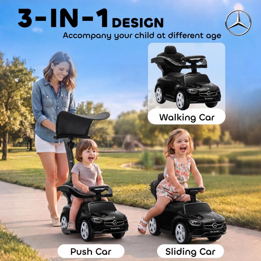 3 in 1 Licensed Mercedes-Benz Ride on Push Car 12-36 Months Black