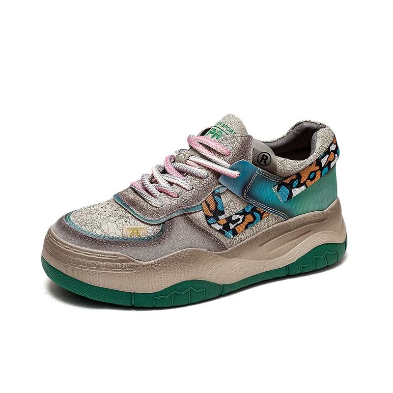 

Модные женские удобные кроссовки на массивной подошве из натуральной кожи 5 см, летне-весенние, этнические, вулканизированные ботильоны до щиколотки смешанных цветов, осенняя дышащая обувь 40 серый