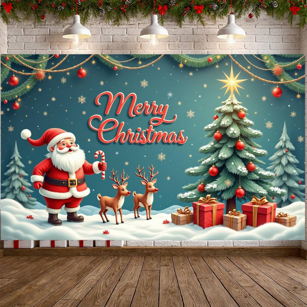 Xmas Decor Banner Colorful Ornaments Festive Banner Christmas Decoration Banner Reindeer Pattern For Family Party Christmas Eve
