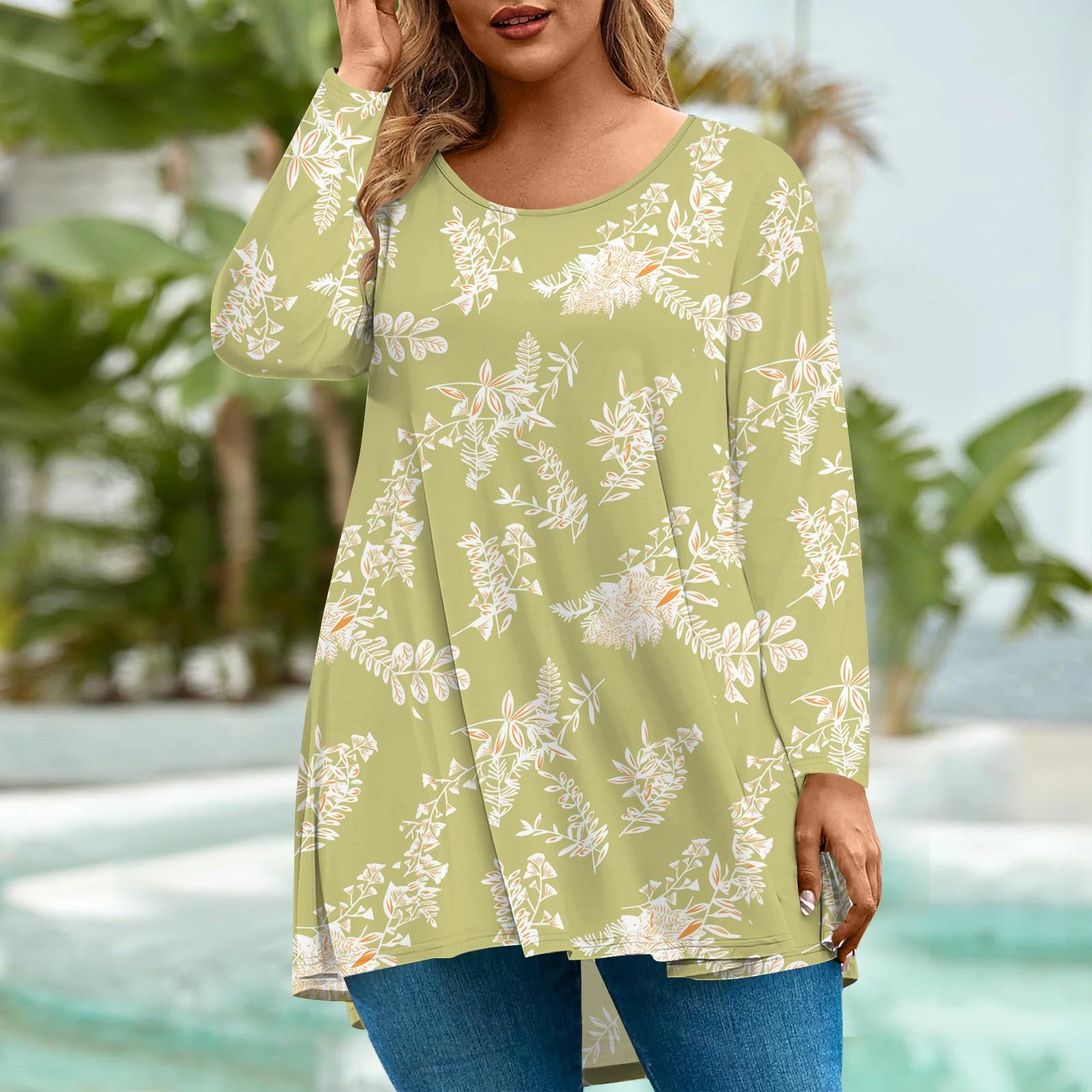 

Women s Fashion Large Size Round Neck Long Sleeve Casual Print Loose Pullover Top XXL рожевий