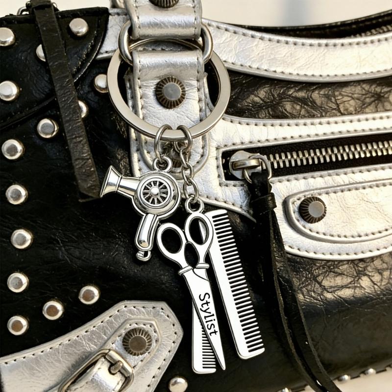 Portachiavi Creativo per Parrucchieri con Forbici Pettine e Asciugacapelli Strumento per lo Styling Ciondolo Accessori Portachiavi