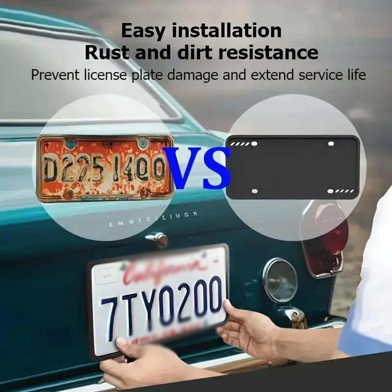 1Pc Black Silicone License Plate Frame Universal American License Plate Holder Rust Proof And Shock Resistant Automotive Parts License Plate Covers
