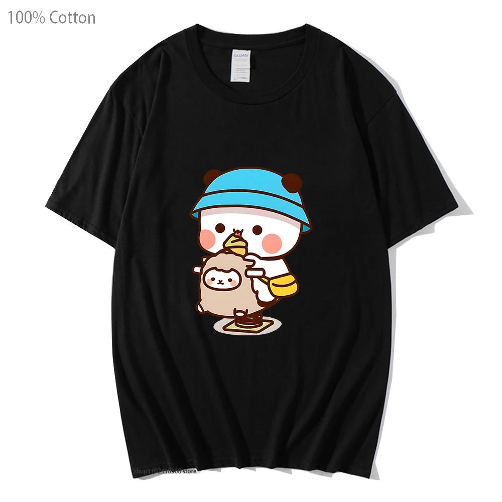 Cute Couple Bubu and Dudu Is Playing At The Park Graphic T-Shirts Men's T Shirt Panda Bear Tees Cotton Summer Soft Clothes