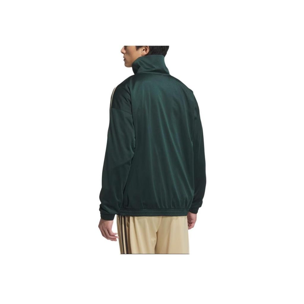 Adidas Originals Retro Classic Three Stripes Sports Stand Collar Long Sleeve Jacket Men Jacket Dark-Green JL8400