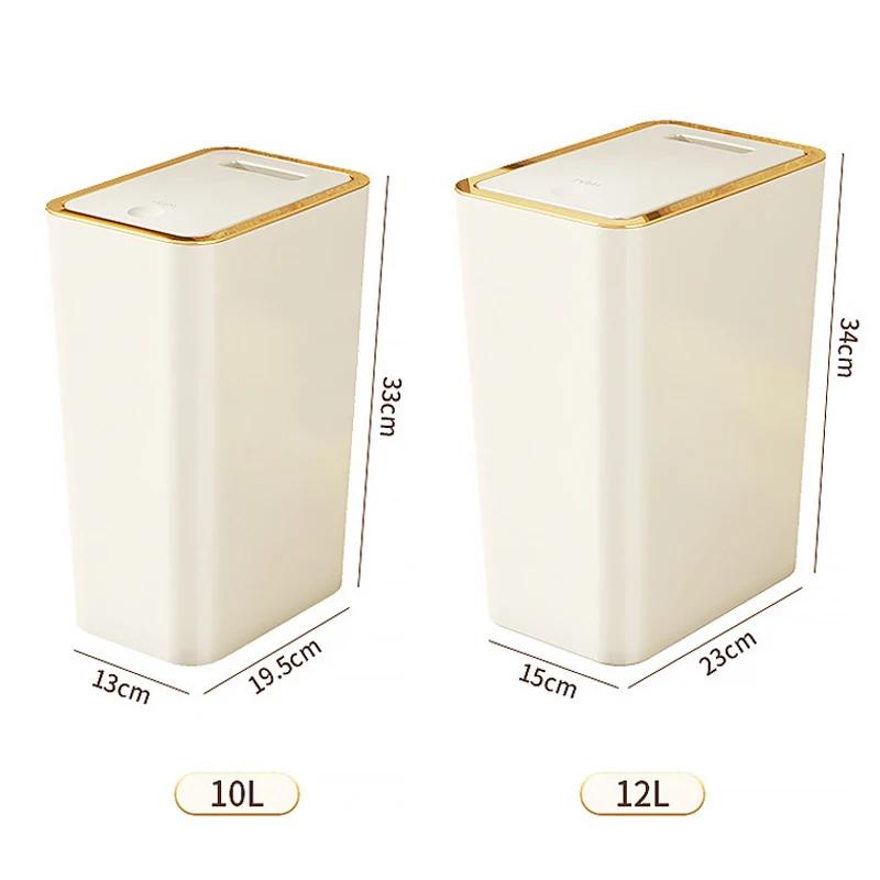 Bathroom Trash Can 10 12L Garbage Can With Press Top Lid For Toiletbedroomliving Room – Plastic Wastebasket With Pop-Up Lid