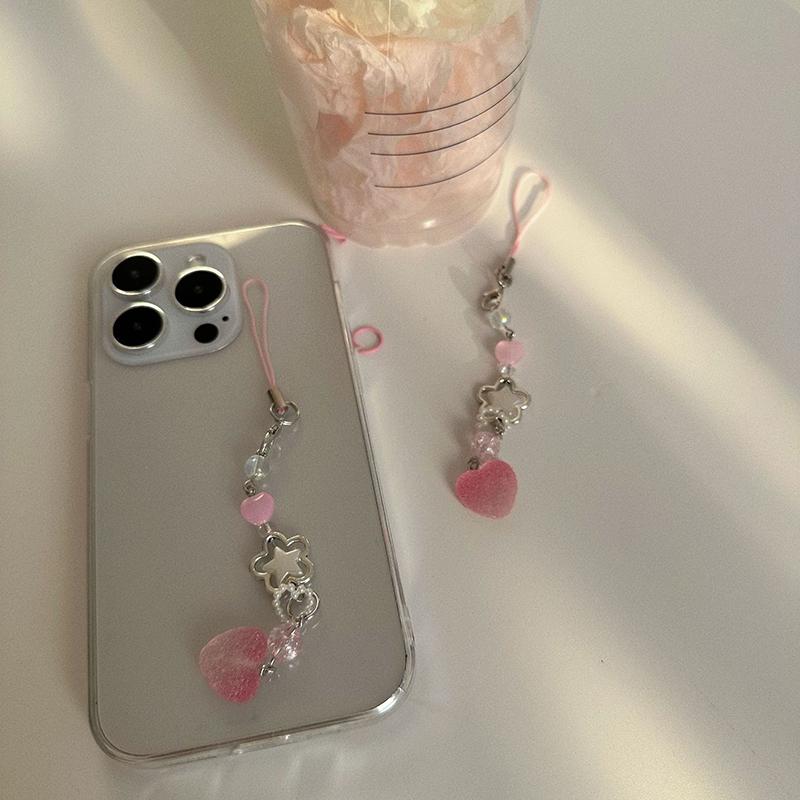 Cute Simulation Pink Gummy Heart Pendant Phone Strap Keychain For Girl Bag Camera Charm Phone Case Landyard