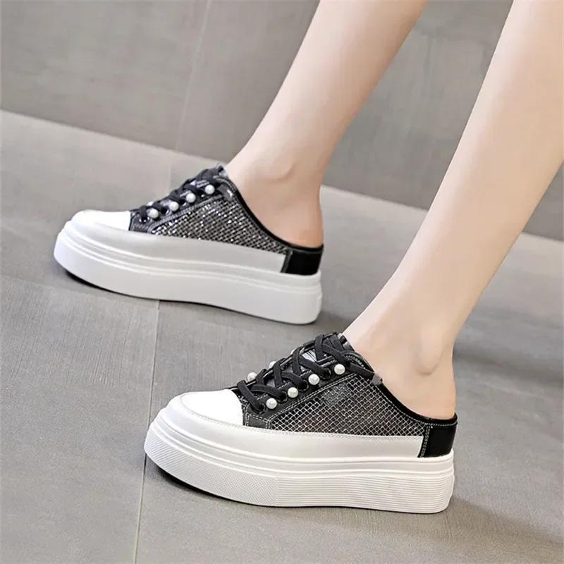 New Style Slip on Sneakers Lazy Woman Shoes Half Slippers Summer Thick-soled Baotou Sandals Fashionable Slippers for Women